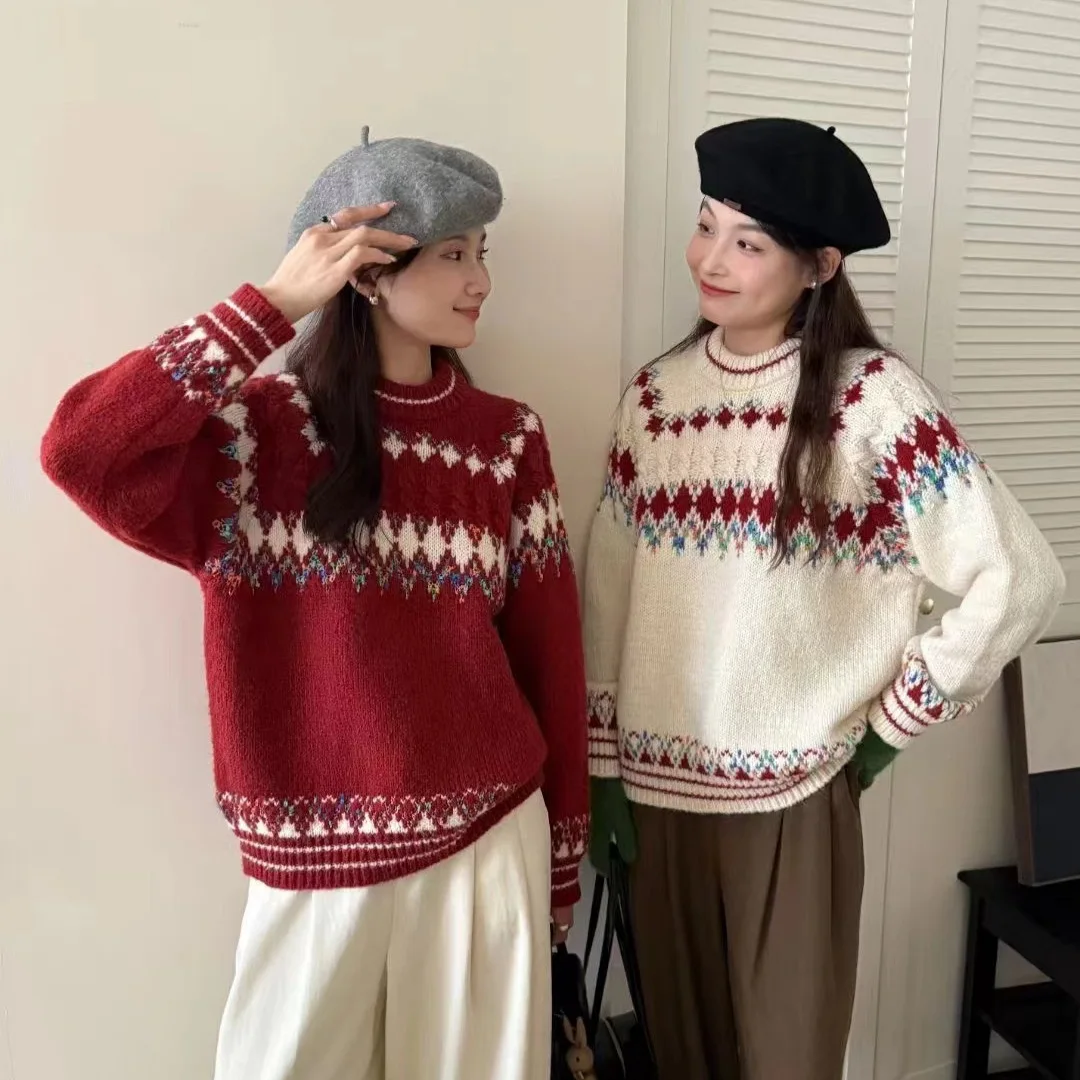 Autumn New Fashion Women's Chritmas Casual Trendy Loose Color-coded Red O-neck Long Sleeve Knitted Sweater Pullovers Female Tops
Autumn New Fashion Women's Chritmas Casual Trendy Loose Color-coded Red O-neck Long Sleeve Knitted Sweater Pullovers Female Tops
