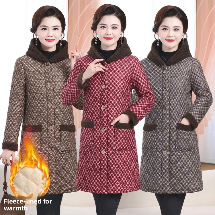 Warm Fce Lined Hooded Mid-Length Plaid Cotton Jaet plus Size Women's Winter Coat Mommy Sle Large Size Cotton Clothing
Warm Fce Lined Hooded Mid-Length Plaid Cotton Jaet plus Size Women's Winter Coat Mommy Sle Large Size Cotton Clothing