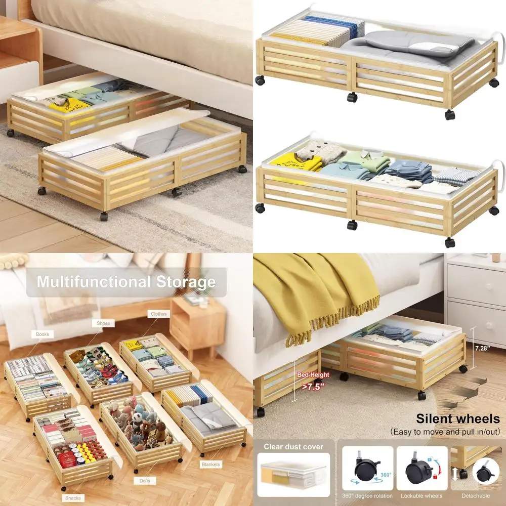 Large Bamboo Underbed Storage Boxes with Wheels, Stackable for Shoes, Clothes, Books, Bedding (2 Pack, 33.07L x 16.54W x 6.5H)
Large Bamboo Underbed Storage Boxes with Wheels, Stackable for Shoes, Clothes, Books, Bedding (2 Pack, 33.07L x 16.54W x 6.5H)