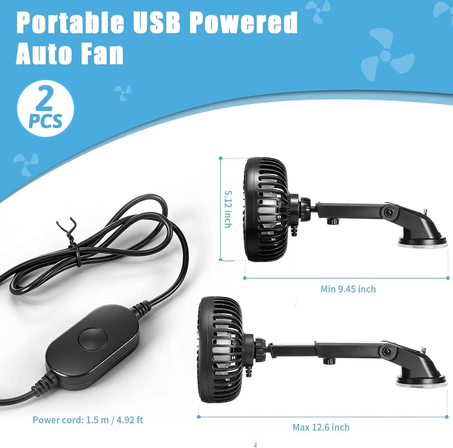 Portable Car USB Powered Auto Fan with Suction Cup Universal Small Silent Cooling Vent Fan 360° Rotatable, 3 Speed Regulation
Portable Car USB Powered Auto Fan with Suction Cup Universal Small Silent Cooling Vent Fan 360° Rotatable, 3 Speed Regulation