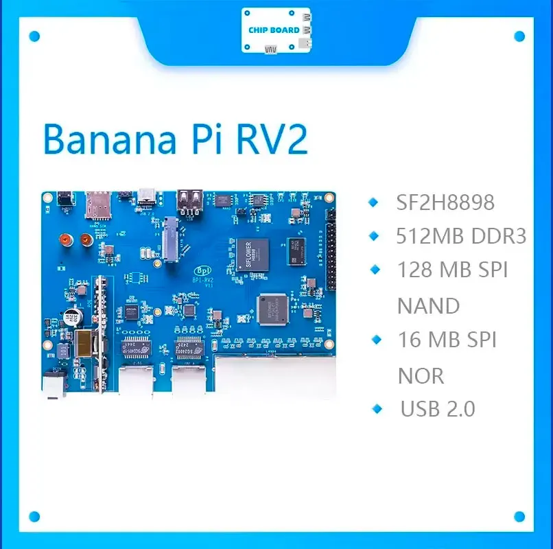 Banana Pi BPI-RV2 Siflower SF21H8898 4-ядерный процессор RISC-V 512 МБ DDR3 16 МБ SPI NOR Flash RTC Risc-V Gateway Board
Banana Pi BPI-RV2 Siflower SF21H8898 4-ядерный процессор RISC-V 512 МБ DDR3 16 МБ SPI NOR Flash RTC Risc-V Gateway Board