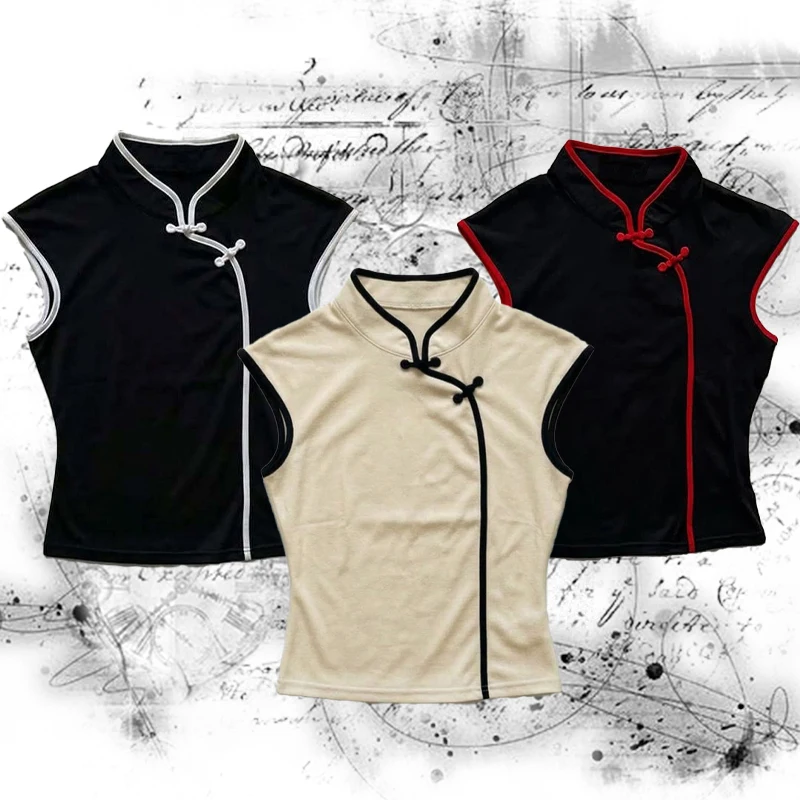 New Chinese style stand up collar buttoned sleeveless top summer Europe and America high street comfortable versatile Tshirt top
New Chinese style stand up collar buttoned sleeveless top summer Europe and America high street comfortable versatile Tshirt top