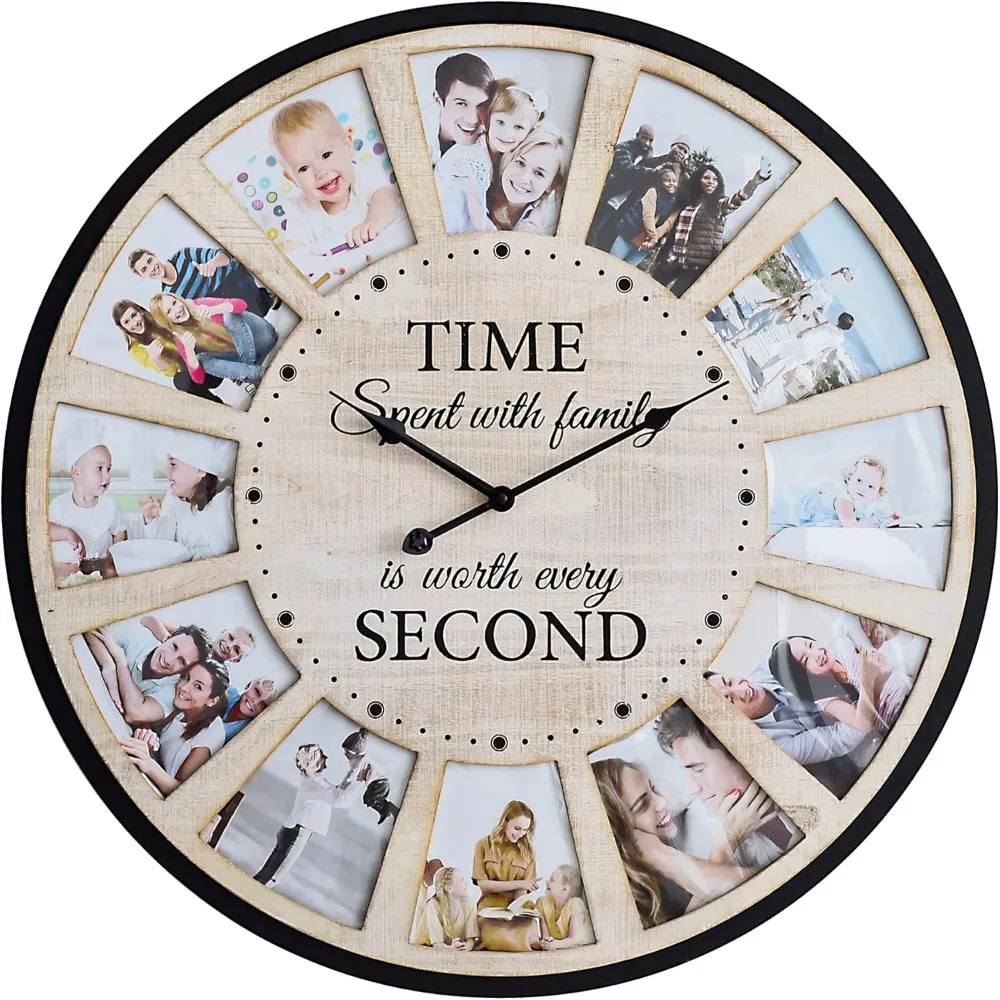 12 Photo Collage Rustic Farmhouse Wood Wall Clock, Silent Battery Powered 25 Inch Natural, Wall Clocks
12 Photo Collage Rustic Farmhouse Wood Wall Clock, Silent Battery Powered 25 Inch Natural, Wall Clocks