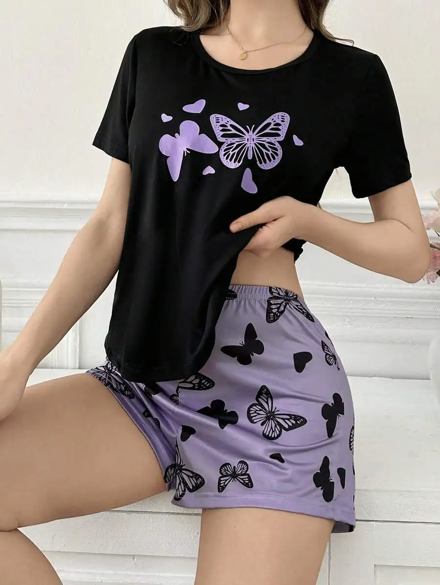 Women Butterfly Print Short Sleeve Pajama Set Casual Sleepwear
Women Butterfly Print Short Sleeve Pajama Set Casual Sleepwear
