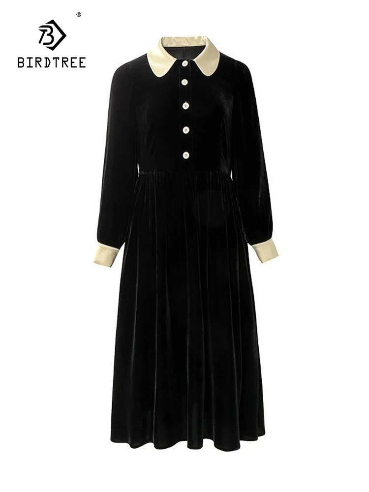 BirdTree, 100%Real Silk Elegant Velvet Dress, Women Long Sleeve Splicing, French Sweet Retro Dresses, 2024 Summer Fall D46035QC
BirdTree, 100%Real Silk Elegant Velvet Dress, Women Long Sleeve Splicing, French Sweet Retro Dresses, 2024 Summer Fall D46035QC
