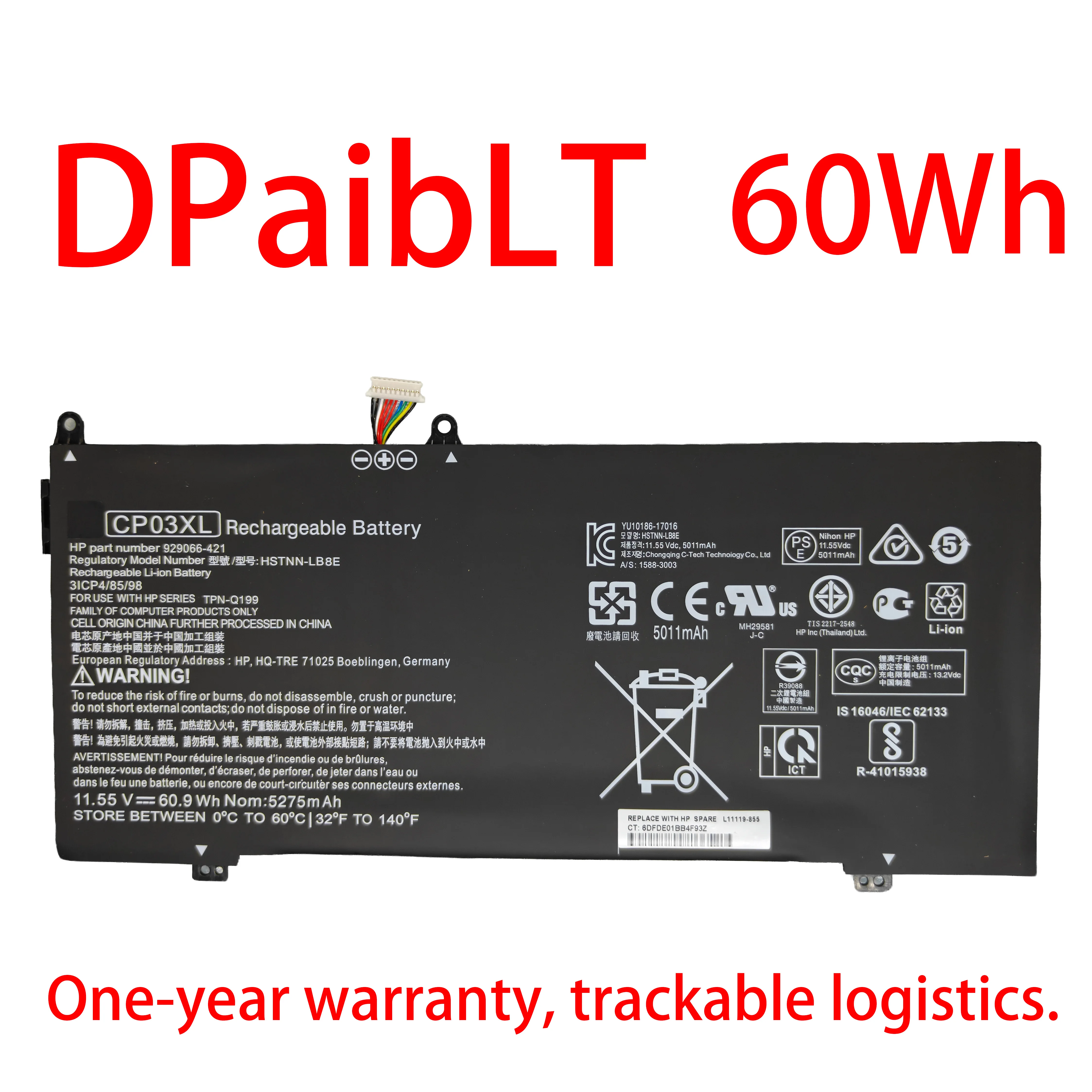 DPaibLT NEW 11.55V 60Wh CP03XL LAPTOP BATTERY For HP SpectreX360 13 X360 13-ae000 13-ae011dx 13-ae012dx
DPaibLT NEW 11.55V 60Wh CP03XL LAPTOP BATTERY For HP SpectreX360 13 X360 13-ae000 13-ae011dx 13-ae012dx