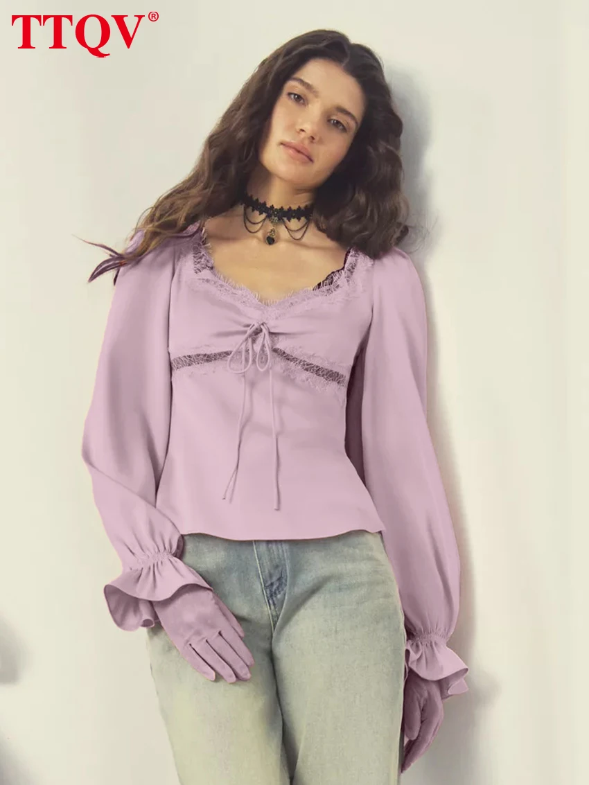 TTQV Fashion Slim Pink Satin Women's Shirt Sexy V-Neck Long Sleeve Lady Shirts Elegant Classic Lace-Up Top Female Clothing
TTQV Fashion Slim Pink Satin Women's Shirt Sexy V-Neck Long Sleeve Lady Shirts Elegant Classic Lace-Up Top Female Clothing