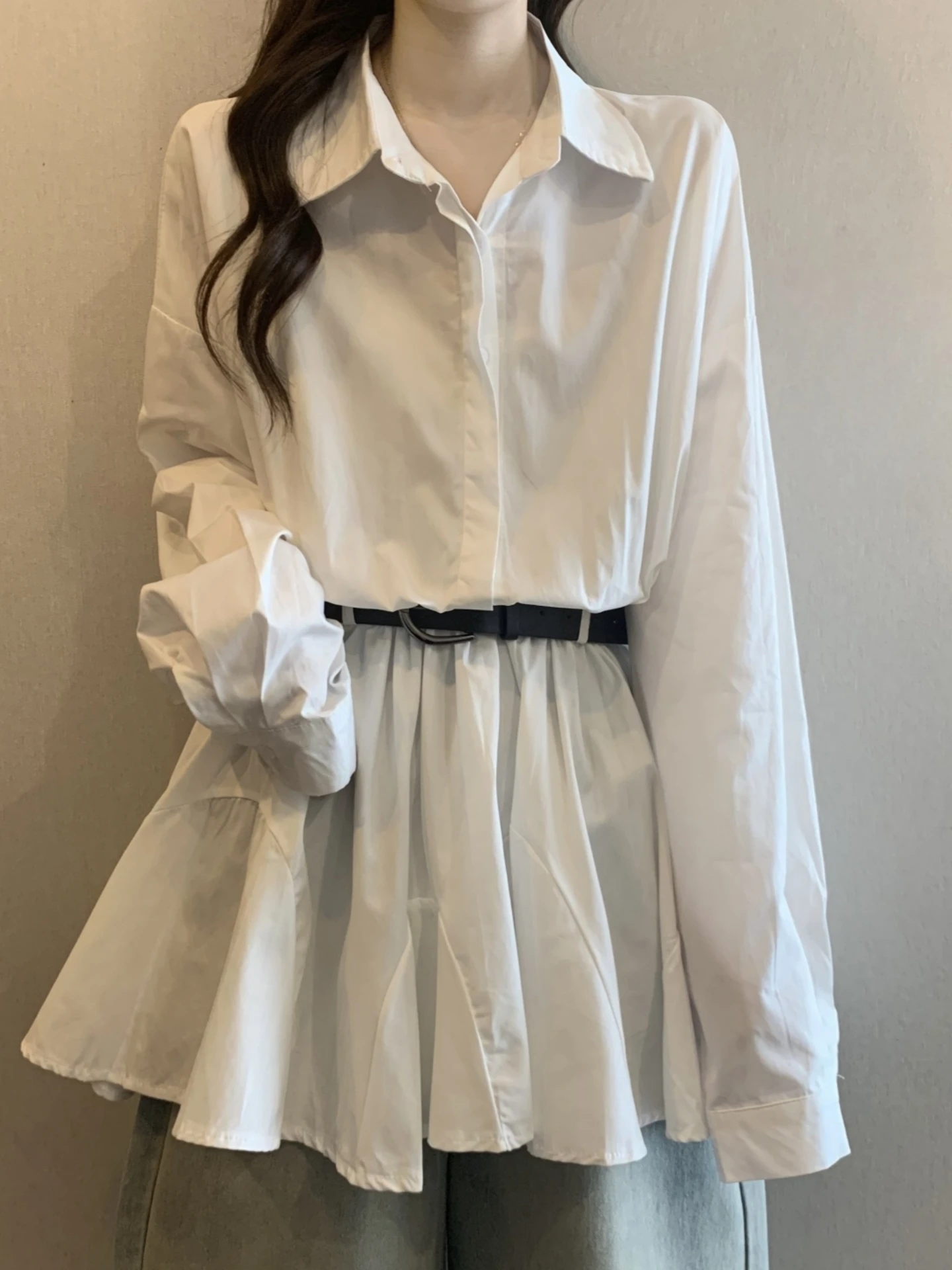 Women's Belted Long Sleeve White Shirt Slimming Mid-Length Cover-Up Spring Autumn plus Size Fashion Korean Style Commute
Women's Belted Long Sleeve White Shirt Slimming Mid-Length Cover-Up Spring Autumn plus Size Fashion Korean Style Commute