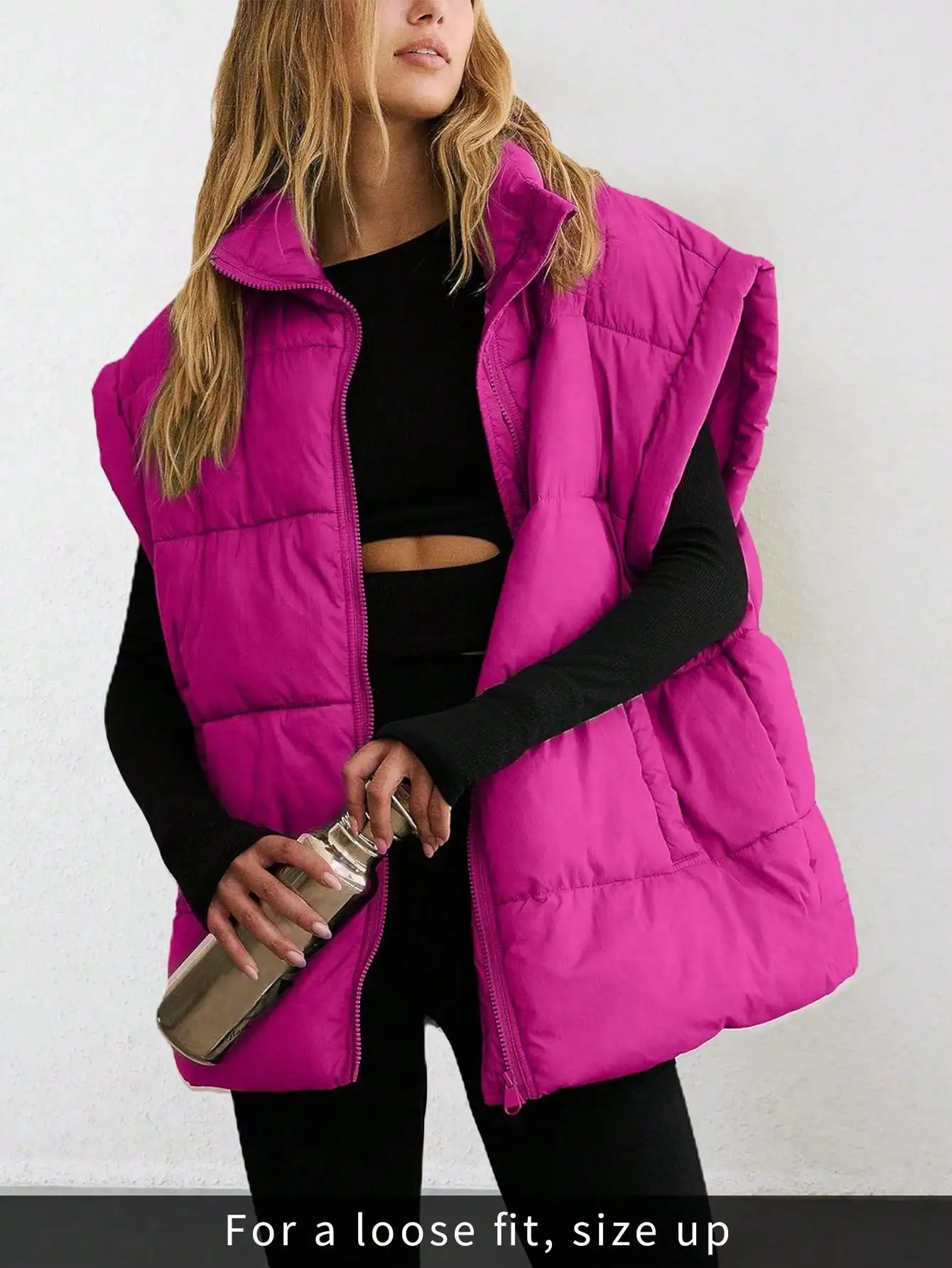 Женский розовый стеганый жилет-пуховик без рукавов на молнии с воротником-стойкой, свободного кроя для повседневной носки и занятий спортом
Женский розовый стеганый жилет-пуховик без рукавов на молнии с воротником-стойкой, свободного кроя для повседневной носки и занятий спортом