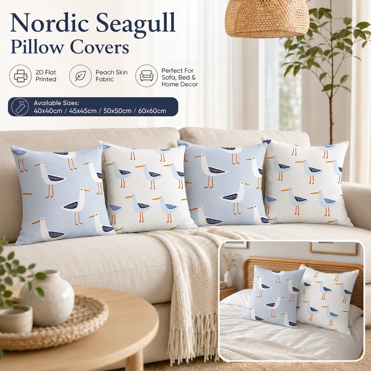 Nordic Seagull Cushion Cover 2D Flat Printed Peach Skin Pillowcase Sofa Bed Home Decor Nautical Bird Pattern Pillow Shell Blue
Nordic Seagull Cushion Cover 2D Flat Printed Peach Skin Pillowcase Sofa Bed Home Decor Nautical Bird Pattern Pillow Shell Blue