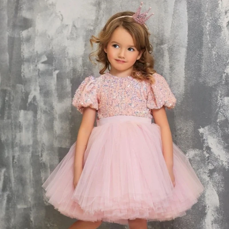 Flower Girl Dresses Pink Tulle Puffy Sequin With Bow Short Sleeve For Wedding Birthday Party Banquet Princess Gowns
Flower Girl Dresses Pink Tulle Puffy Sequin With Bow Short Sleeve For Wedding Birthday Party Banquet Princess Gowns