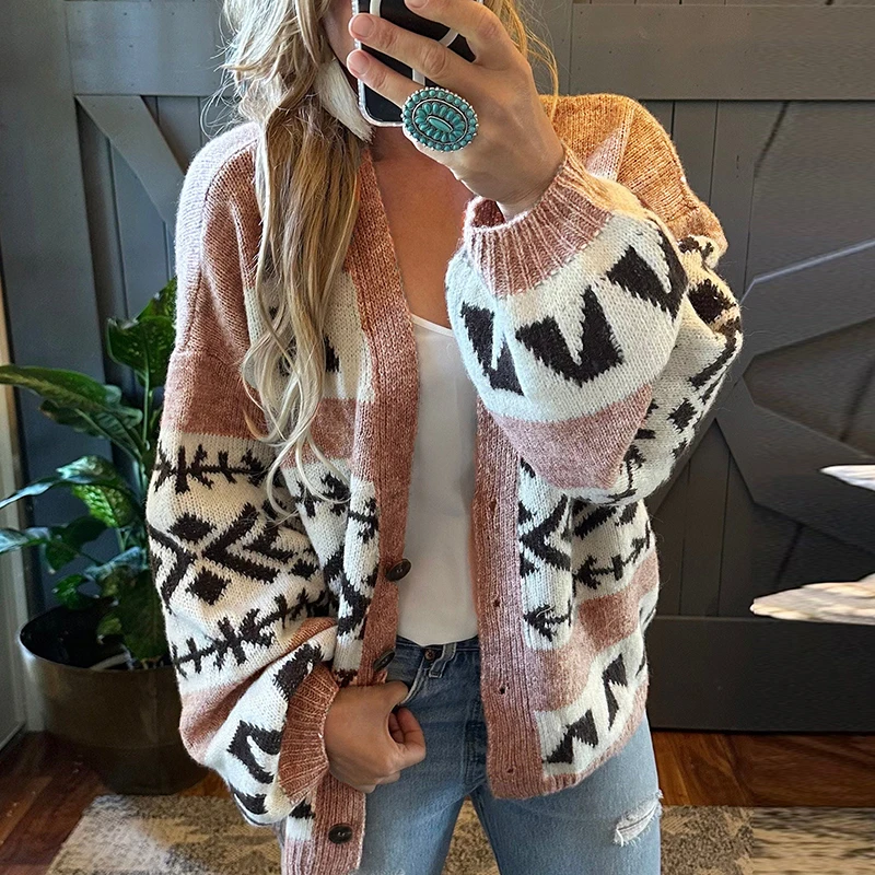 Новая осенне-зимняя вязаная верхняя одежда с принтом, женский свитер, пальто, женский повседневный кардиган с длинными рукавами, женское пальто 
Новая осенне-зимняя вязаная верхняя одежда с принтом, женский свитер, пальто, женский повседневный кардиган с длинными рукавами, женское пальто
