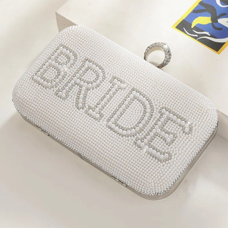 White Pearl BRIDE Letter Evening Clutch Women Crystal Ring Buckle Beading Purse Wedding Bridal Party Handbag with Silver Chain
White Pearl BRIDE Letter Evening Clutch Women Crystal Ring Buckle Beading Purse Wedding Bridal Party Handbag with Silver Chain