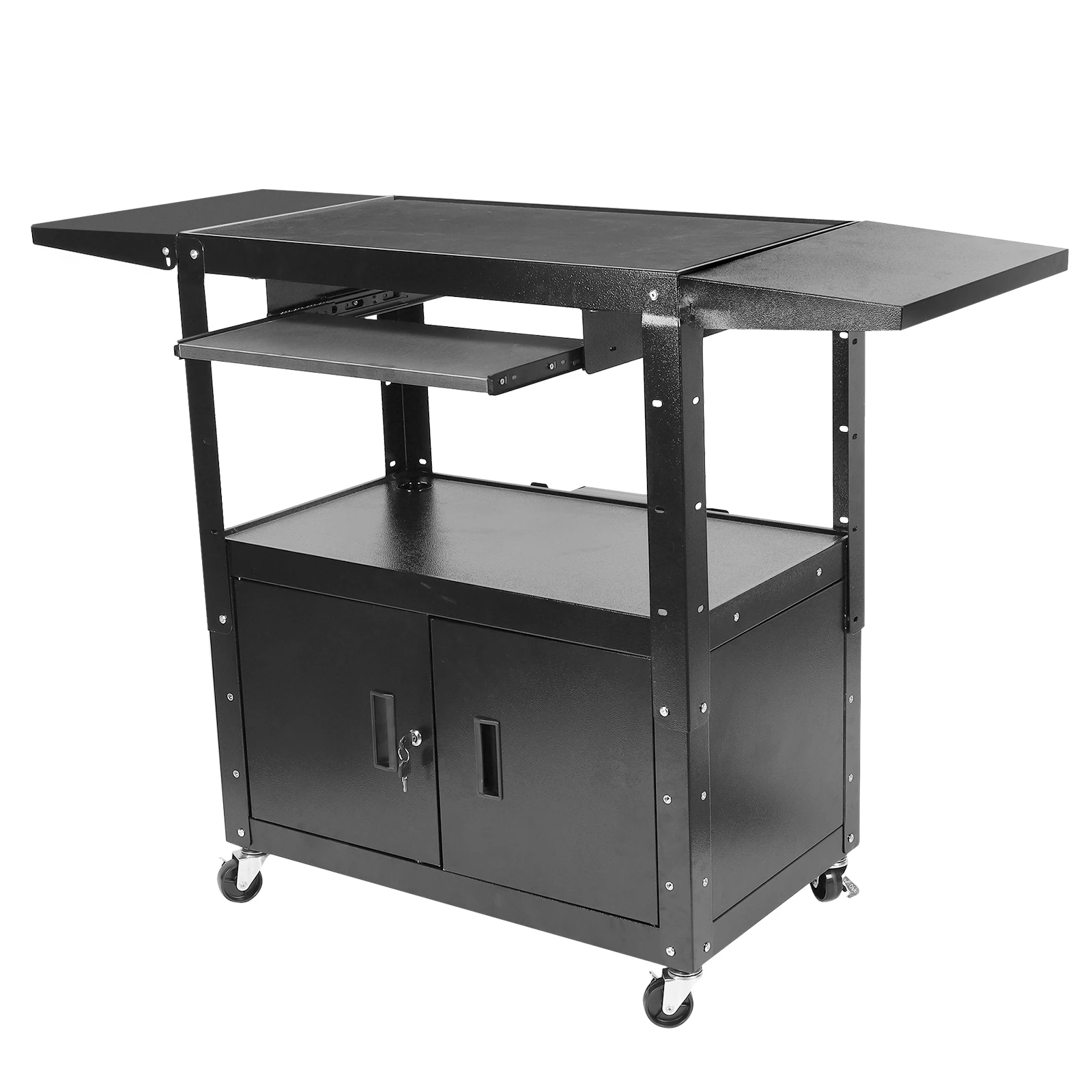 Стальная AV-тележка с запирающимся шкафчиком, мобильная медиатележка с регулировкой высоты, выдвижной полкой для клавиатуры и системой организации кабелей для офиса
Стальная AV-тележка с запирающимся шкафчиком, мобильная медиатележка с регулировкой высоты, выдвижной полкой для клавиатуры и системой организации кабелей для офиса