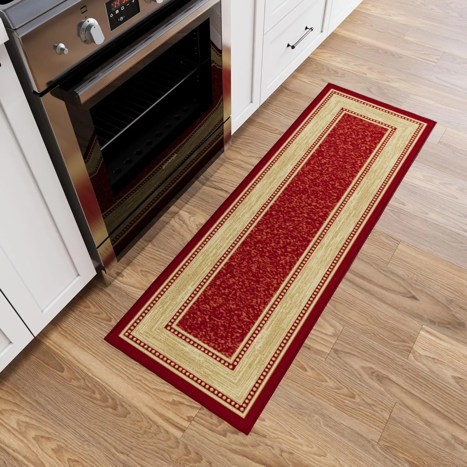 Classic Red & Gold Border Kitchen Runner Rug, Non-Slip Washable Floor Mat with Geometric Print for Kitchen, Sink, Cooking Area
Classic Red & Gold Border Kitchen Runner Rug, Non-Slip Washable Floor Mat with Geometric Print for Kitchen, Sink, Cooking Area