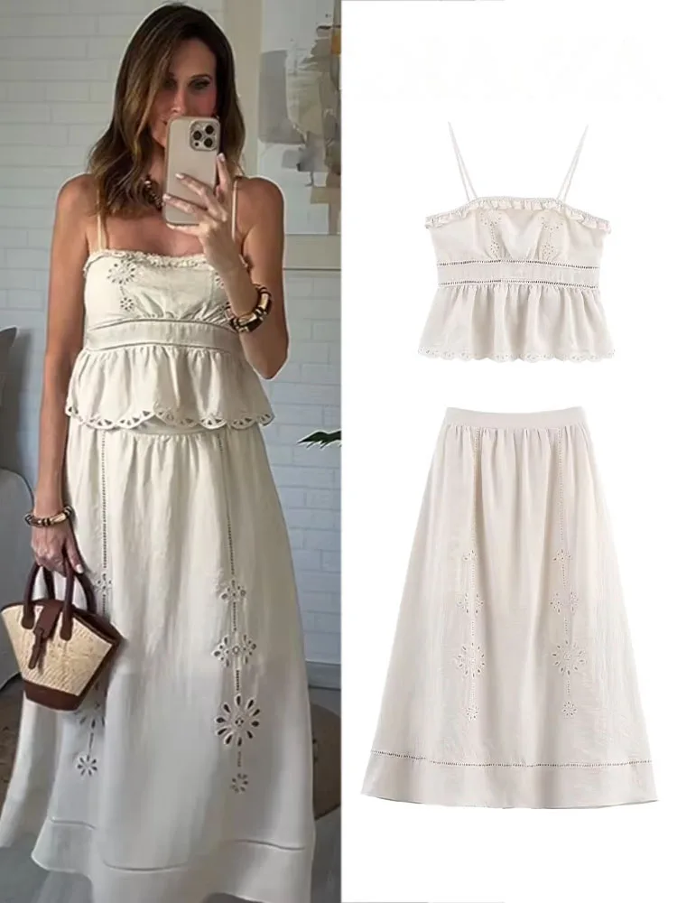 HH женский костюм с юбкой, летняя мода, короткий сексуальный топ без рукавов с вышивкой + элегантная длинная юбка миди трапециевидной формы с эластичной резинкой на талии 
HH женский костюм с юбкой, летняя мода, короткий сексуальный топ без рукавов с вышивкой + элегантная длинная юбка миди трапециевидной формы с эластичной резинкой на талии