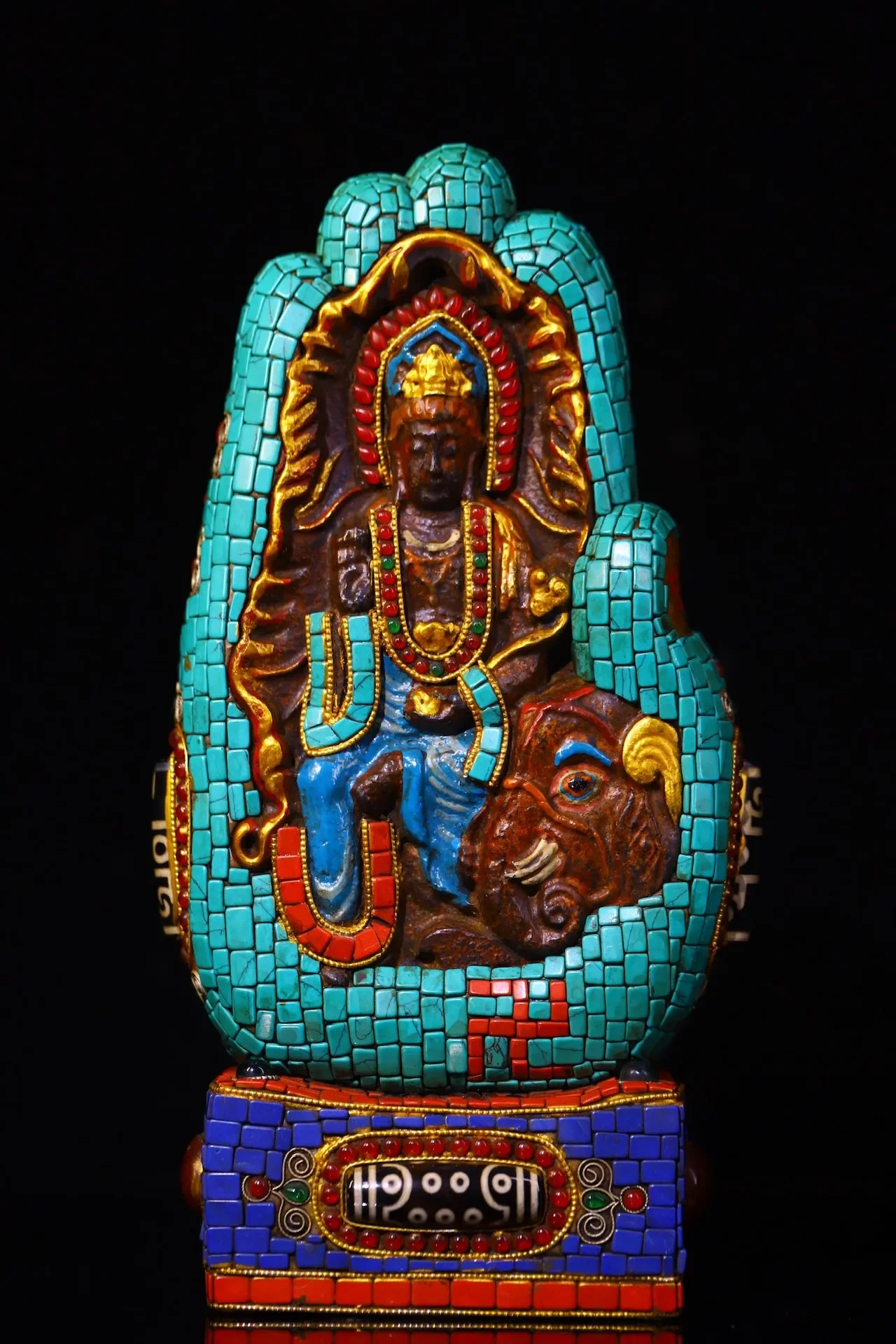 10"Tibetan Temple Collection Old Meteorite Mosaic Gem gZi Beads Turquoise Samantabhadra Bodhisattva Buddha Buddhist Niche
10"Tibetan Temple Collection Old Meteorite Mosaic Gem gZi Beads Turquoise Samantabhadra Bodhisattva Buddha Buddhist Niche