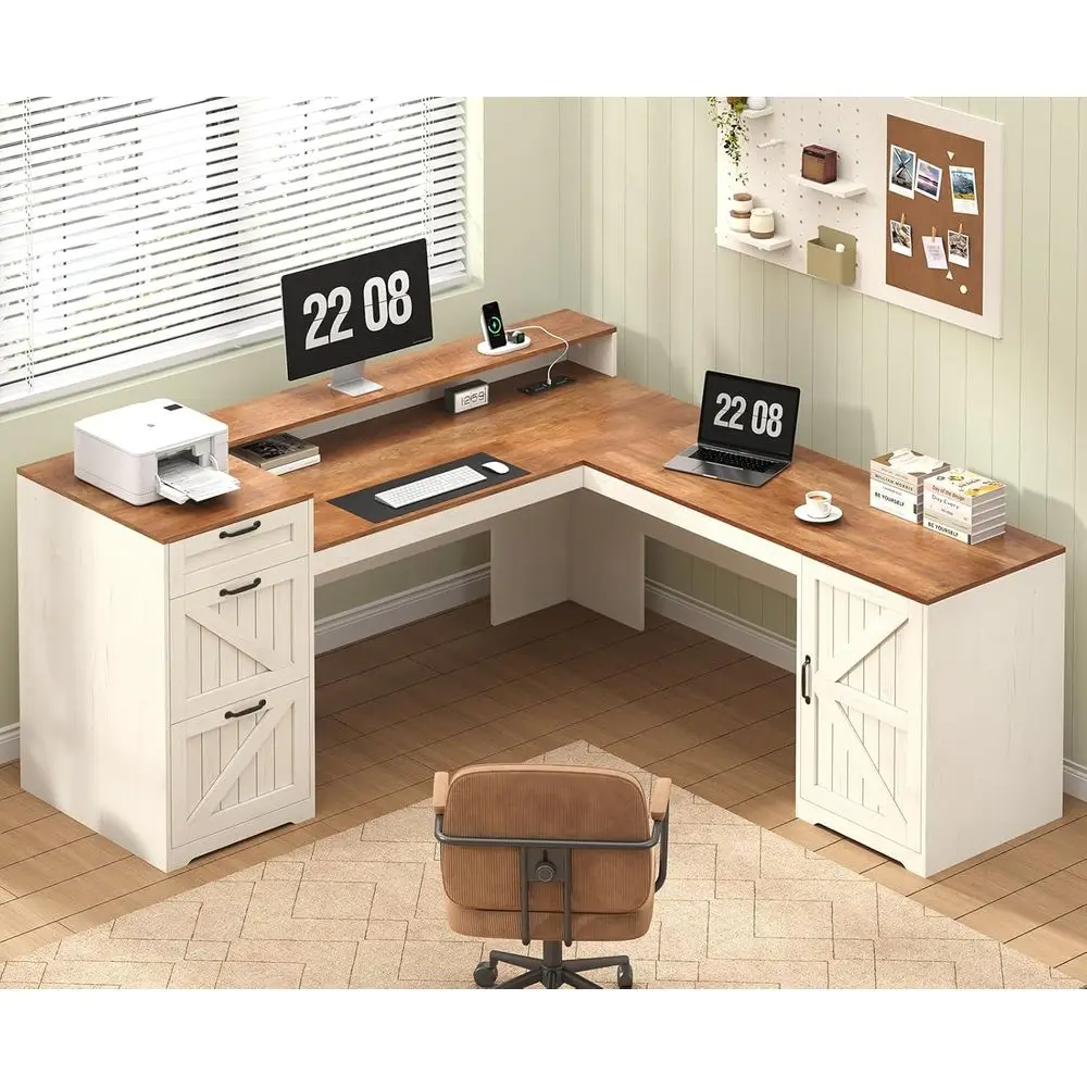 L-Shaped Desk with Drawers, Storage Shelves, and Power Outlet, 59 Executive Desk in Antique White for Home Office
L-Shaped Desk with Drawers, Storage Shelves, and Power Outlet, 59 Executive Desk in Antique White for Home Office