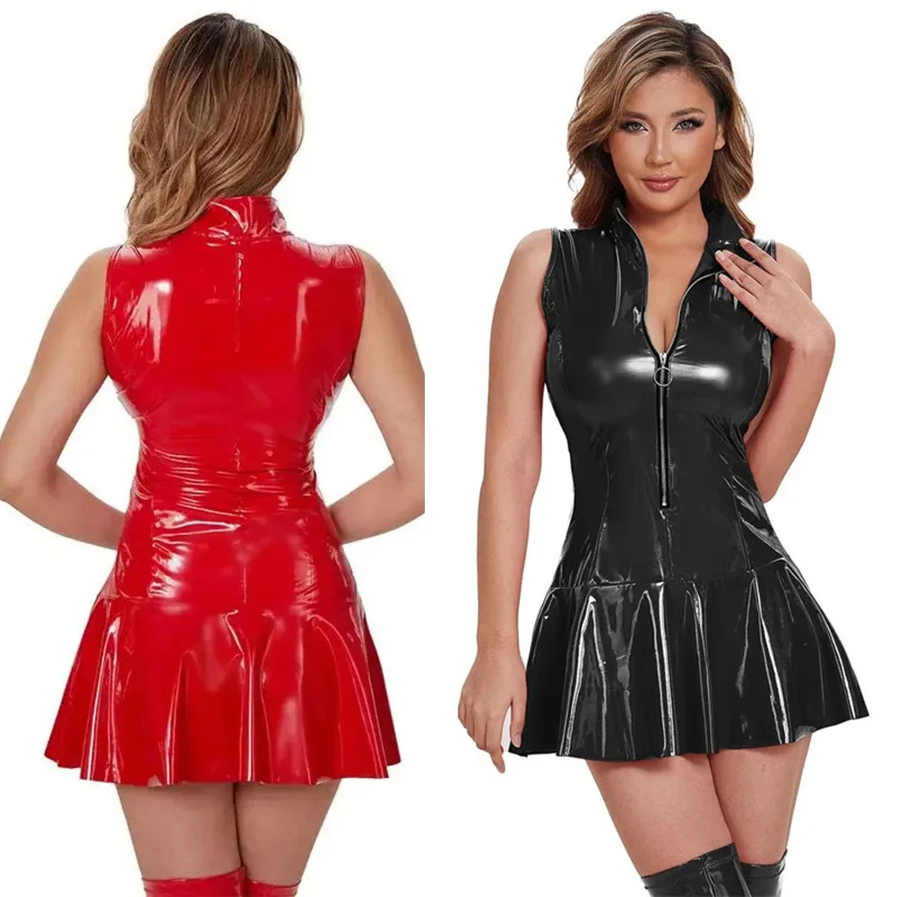 Sexy Lingerie Nightdress Club Daily PVC Patent Leather Sleeveless Sleeveless Slim Ultra Short Pleated Dress Female
Sexy Lingerie Nightdress Club Daily PVC Patent Leather Sleeveless Sleeveless Slim Ultra Short Pleated Dress Female