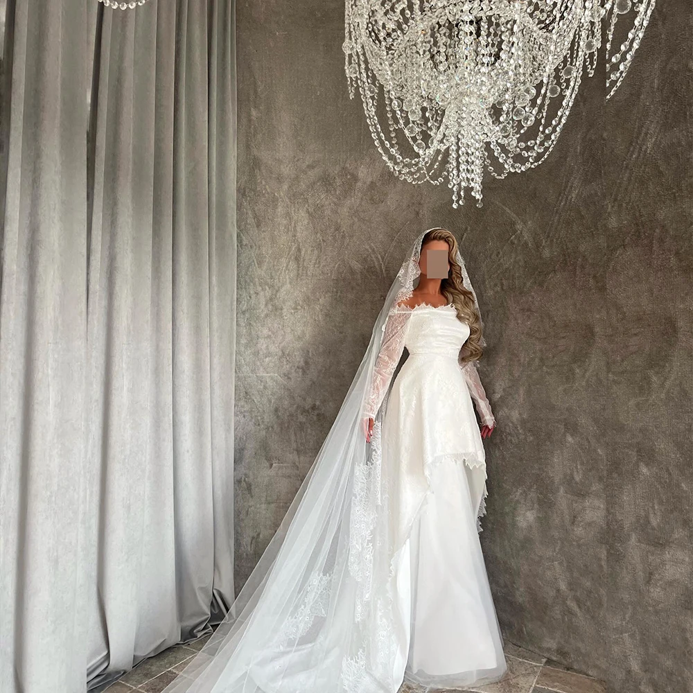 Exquisite Wedding Dresses Off Shoulder Lace Bride Dress Illusion Long Sleeve Tiered Bridal Gown Customized vestidos de novia
Exquisite Wedding Dresses Off Shoulder Lace Bride Dress Illusion Long Sleeve Tiered Bridal Gown Customized vestidos de novia