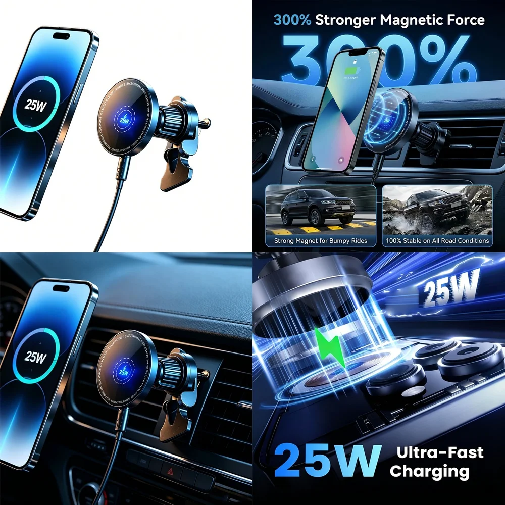 25W Super Fast Magnetic Wireless Car Charger for iPhone 17 16 15 14 13 12 Pro Max Mini Air Vent Phone Holder Stable Support
25W Super Fast Magnetic Wireless Car Charger for iPhone 17 16 15 14 13 12 Pro Max Mini Air Vent Phone Holder Stable Support