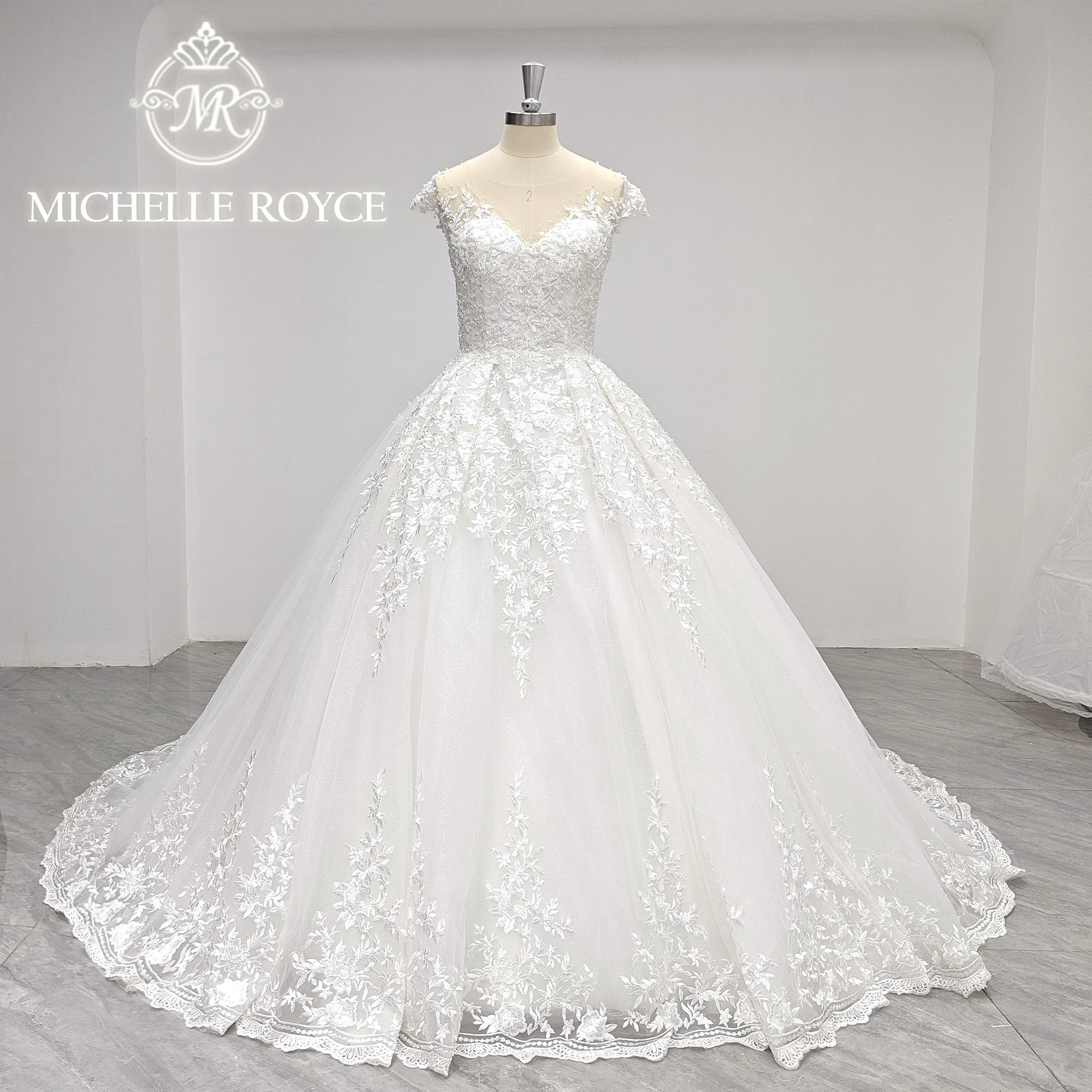 Michelle Royce Ball Gown Wedding Dress Real photos Short Sleeve Invisible Neckline Lace Elegant Wedding Gown Vestidos De Novia
Michelle Royce Ball Gown Wedding Dress Real photos Short Sleeve Invisible Neckline Lace Elegant Wedding Gown Vestidos De Novia