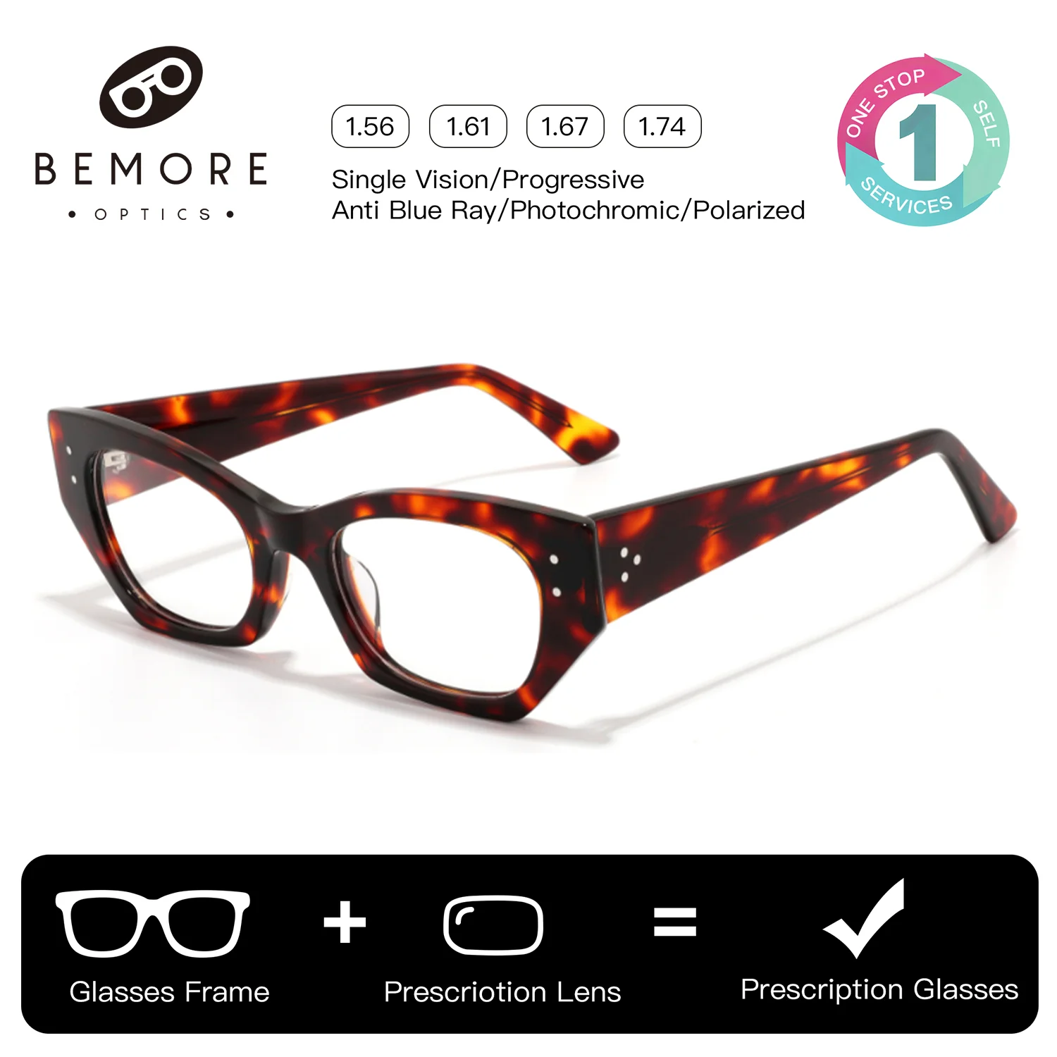 BEMORE Acetate Cat Eye Prescription Glasses For Women Photochromic Anti Blue Light Lenses with Optical Recipe
BEMORE Acetate Cat Eye Prescription Glasses For Women Photochromic Anti Blue Light Lenses with Optical Recipe
