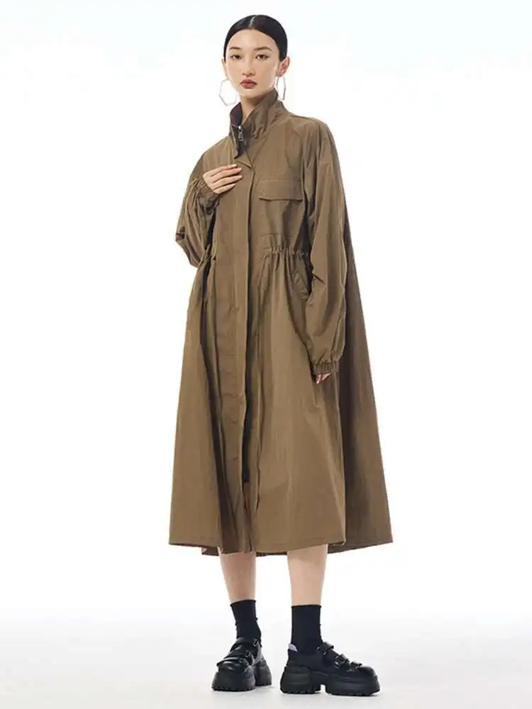 Women Khaki Drawstring Big Size Long Trench New Stand Collar Long Sleeve Windbreaker Fashion Spring Autumn
Women Khaki Drawstring Big Size Long Trench New Stand Collar Long Sleeve Windbreaker Fashion Spring Autumn