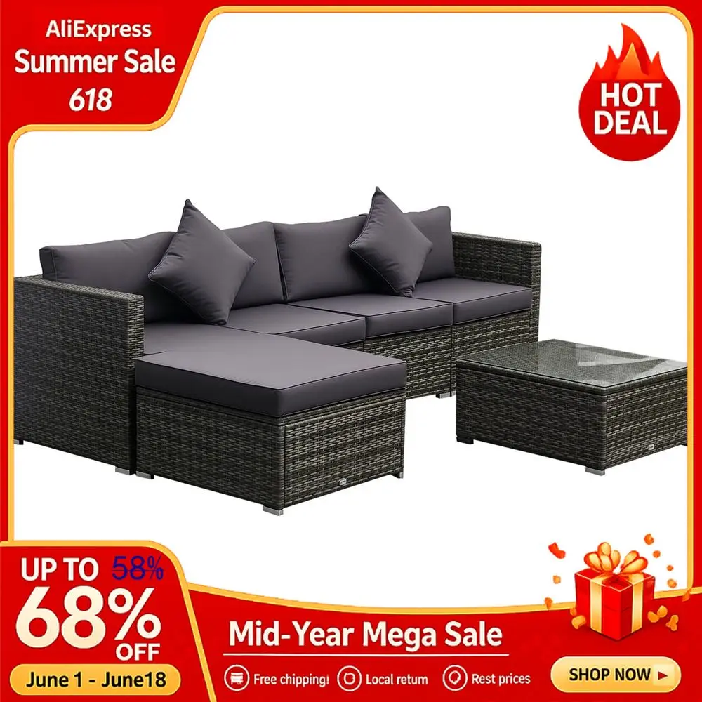 6Piece Patio Furniture Set Outdoor Wicker Conversation Set All Weather PE Rattan Sectional Sofa Set with Ottoman,Cushions,Custom
6Piece Patio Furniture Set Outdoor Wicker Conversation Set All Weather PE Rattan Sectional Sofa Set with Ottoman,Cushions,Custom