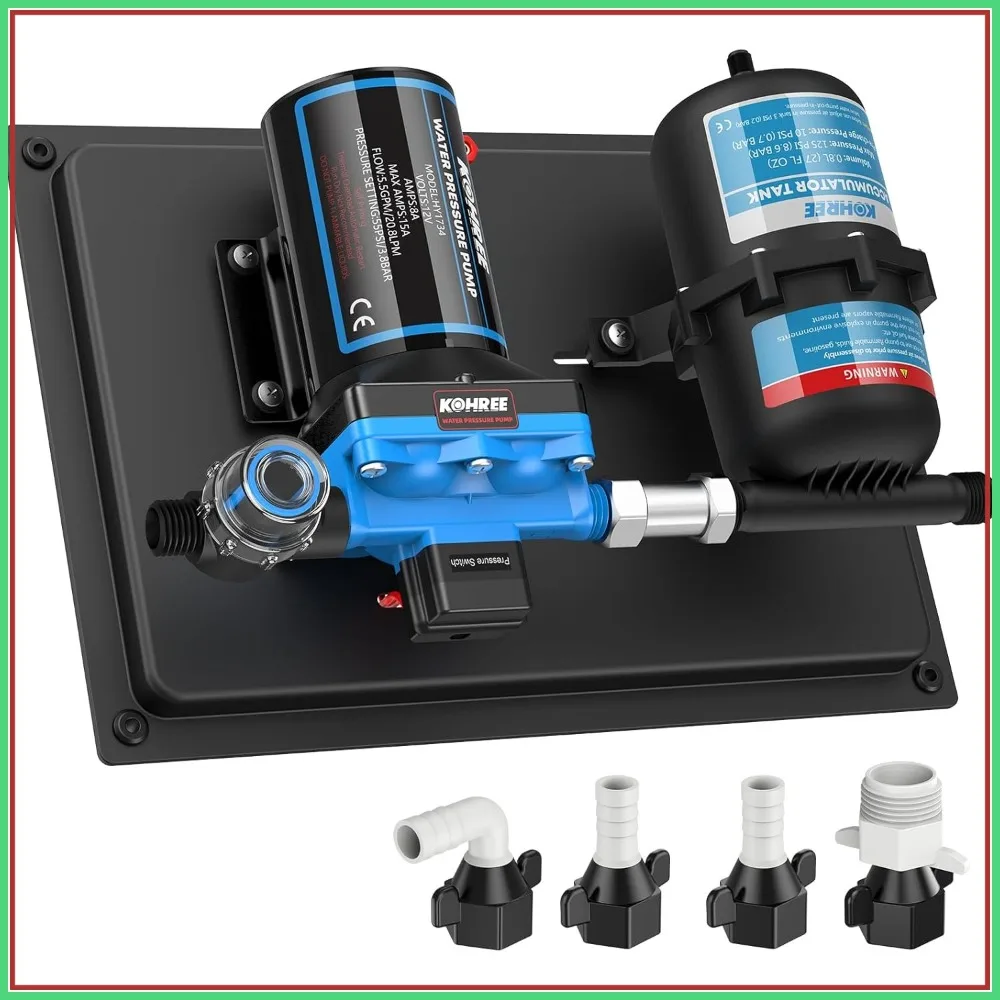 12V DC RV Water Pump 5.5GPM 55PSI with 0.75L Accumulator Tank, Quiet Diaphragm Pump System for RV Camping Boat Kitchen Bathroom
12V DC RV Water Pump 5.5GPM 55PSI with 0.75L Accumulator Tank, Quiet Diaphragm Pump System for RV Camping Boat Kitchen Bathroom