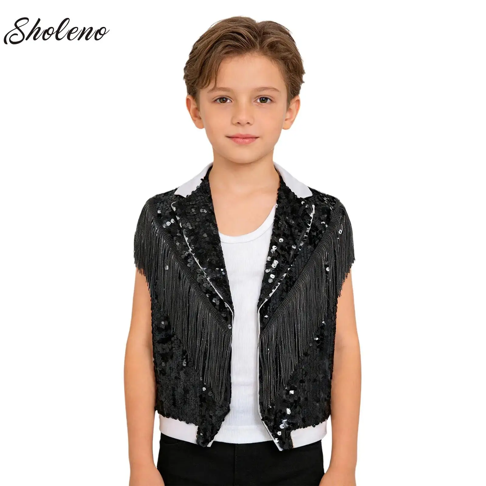 Kids Boys Tassel Sequin Vest Waistcoat Sleeveless Disco Jazz Hip Hop Street Latin Ballet Dance Tops Performance Party Jacket
Kids Boys Tassel Sequin Vest Waistcoat Sleeveless Disco Jazz Hip Hop Street Latin Ballet Dance Tops Performance Party Jacket