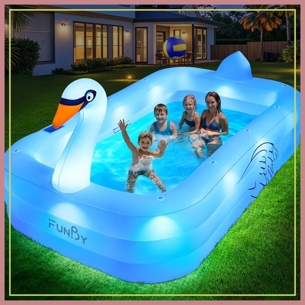 Solar Swan Inflatable Pool with Lights, Large Blow Up Pool for Adults & Family, Oversized Thickened 100"x63"x20"
Solar Swan Inflatable Pool with Lights, Large Blow Up Pool for Adults & Family, Oversized Thickened 100"x63"x20"