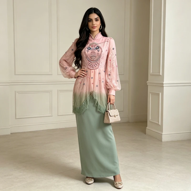 Skirt 2 Piece Set Women Lace Top Blouse Long Skirts Suit Gradient Ramadan Morocco Dubai Ensemble Muslim Arabic Party Outfits
Skirt 2 Piece Set Women Lace Top Blouse Long Skirts Suit Gradient Ramadan Morocco Dubai Ensemble Muslim Arabic Party Outfits