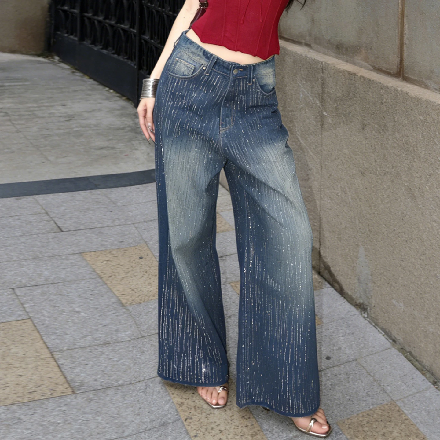 SUCHCUTE Y2K Rhinestone Wide Leg Jeans Women Gradient Washed Baggy Denim Pant Low Waist Sparkly Glitter Flare Trouser Streetwear
SUCHCUTE Y2K Rhinestone Wide Leg Jeans Women Gradient Washed Baggy Denim Pant Low Waist Sparkly Glitter Flare Trouser Streetwear