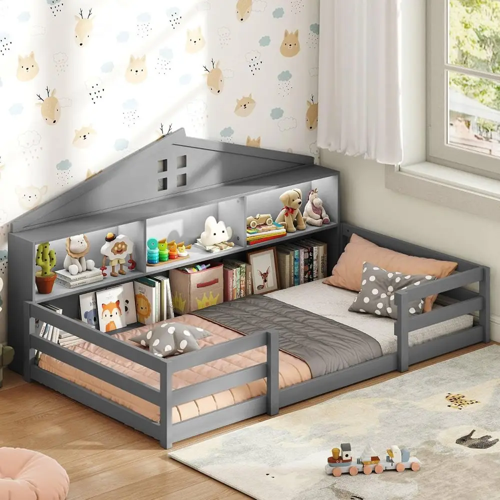 Twin Size Loft Bed with Bookcase, LED Light, and Guardrails for Kids in Grey
Twin Size Loft Bed with Bookcase, LED Light, and Guardrails for Kids in Grey