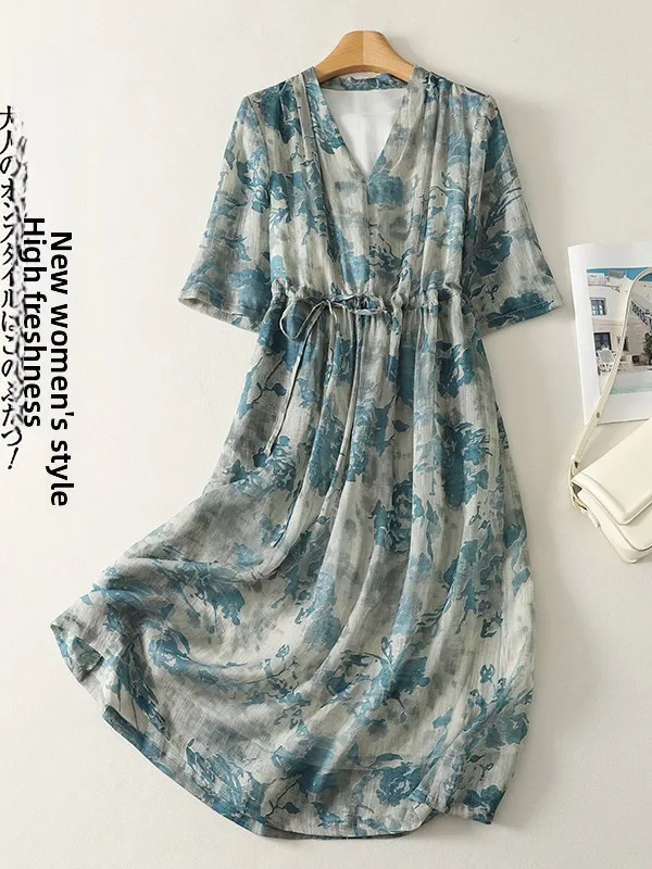 Korean Japanese Large Size Dress Women's Summer High Waist Drawstring A-Line Skirt Breathable Comfortable Print Casual Dress
Korean Japanese Large Size Dress Women's Summer High Waist Drawstring A-Line Skirt Breathable Comfortable Print Casual Dress