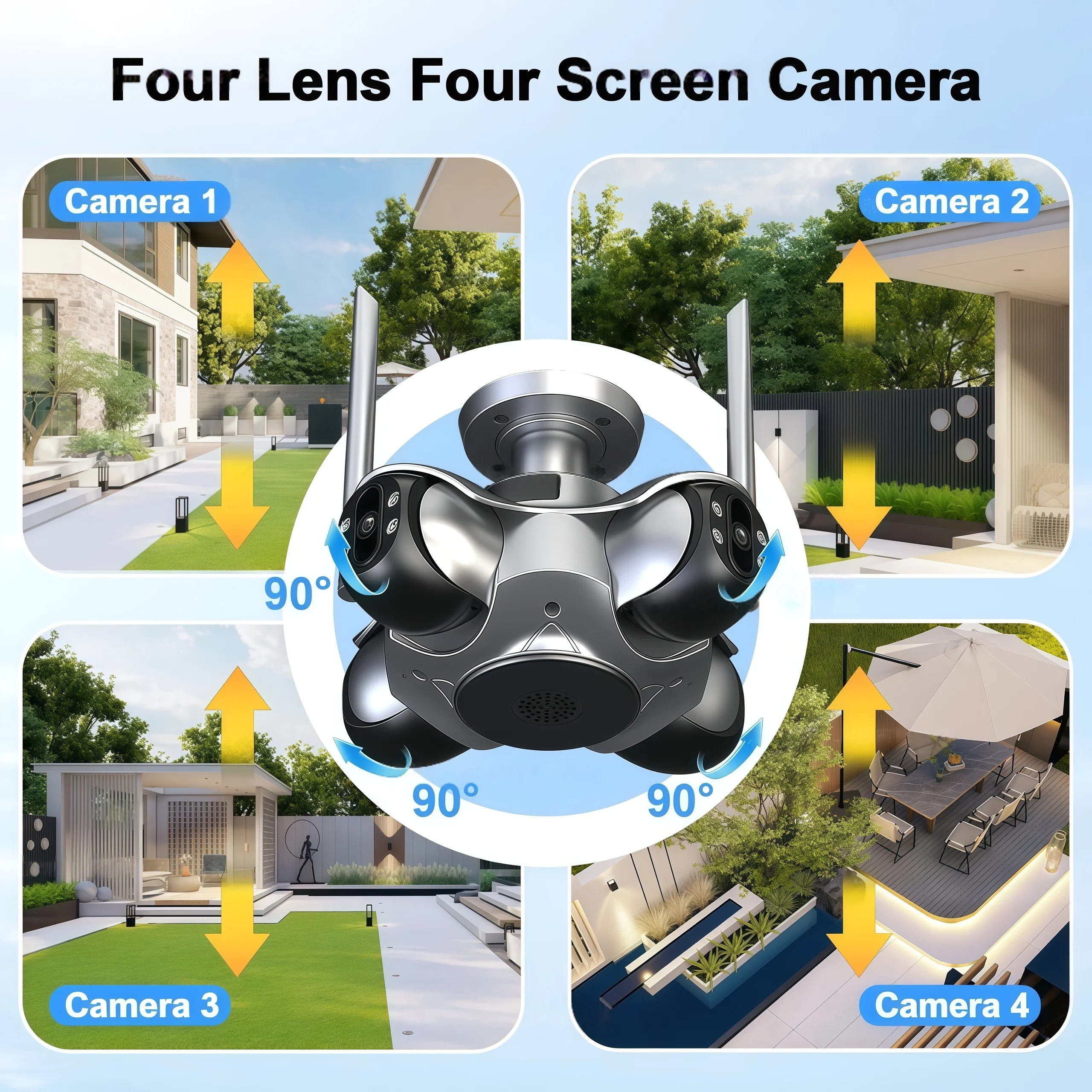 4K Wifi Ptz Ip Camera 4-Lens 4-Screen Cctv Security Outdoor Surveillance Camera with Auto Tracking
4K Wifi Ptz Ip Camera 4-Lens 4-Screen Cctv Security Outdoor Surveillance Camera with Auto Tracking