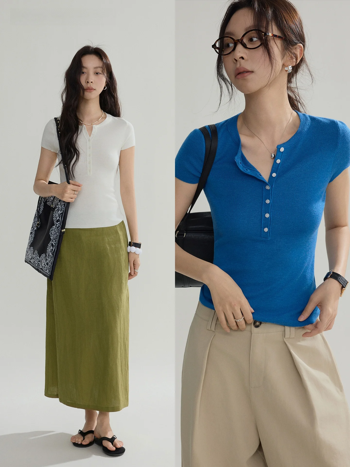 Joli Choose Knitted Short Sleeve T-Shirt Women's Slim Fit Casual Style Henry Collar Top Premium Feeling Nylon Acrylic Wool Blend
Joli Choose Knitted Short Sleeve T-Shirt Women's Slim Fit Casual Style Henry Collar Top Premium Feeling Nylon Acrylic Wool Blend