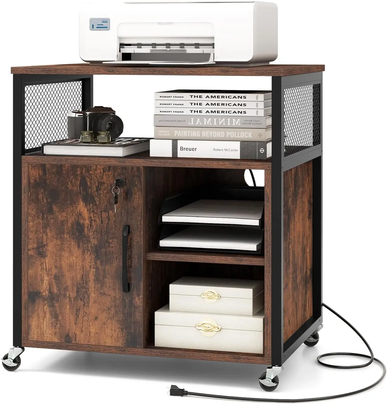 Lockable Lateral Filing Cabinet with Wheels, Charging Station, Adjustable Shelves & Metal Frame for Home Office Small Space
Lockable Lateral Filing Cabinet with Wheels, Charging Station, Adjustable Shelves & Metal Frame for Home Office Small Space