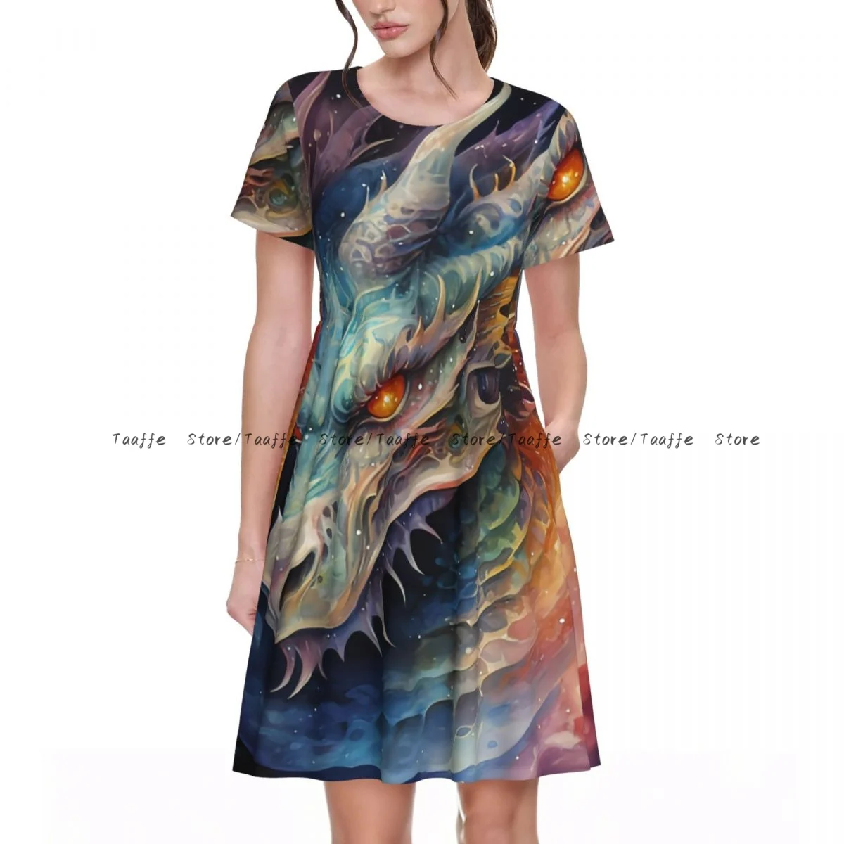 Summer Women's Short Sleeve Waist Dress Women Dragon In Cosmic Space Round Neck Casual Dress
Summer Women's Short Sleeve Waist Dress Women Dragon In Cosmic Space Round Neck Casual Dress