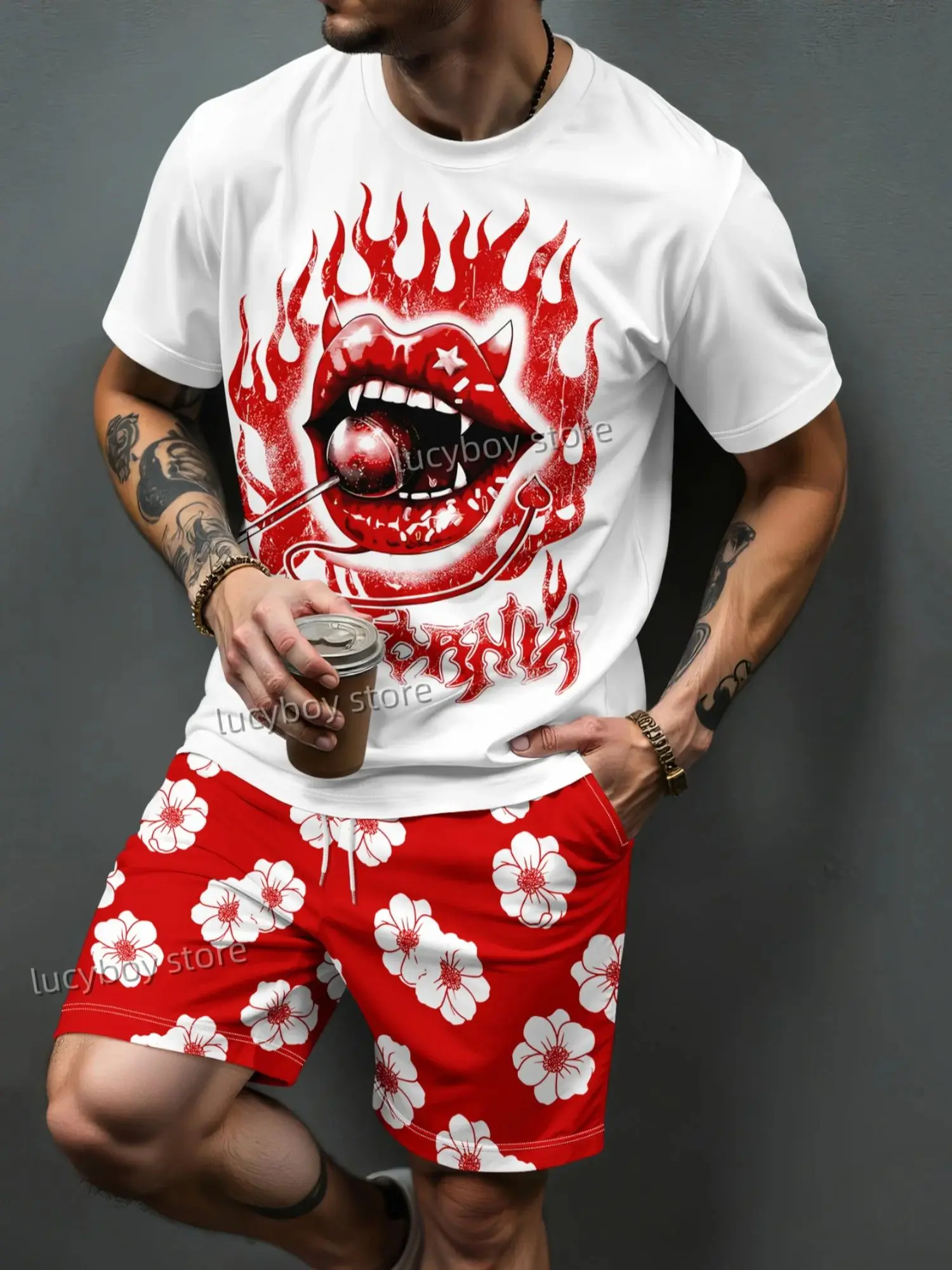 Red lip candy tracksuit 2 Piece Men T-Shirt Shorts Pants Suit Casual Short Tracksuit PLUS SIZE Outfit Sportswear Male Clothing
Red lip candy tracksuit 2 Piece Men T-Shirt Shorts Pants Suit Casual Short Tracksuit PLUS SIZE Outfit Sportswear Male Clothing