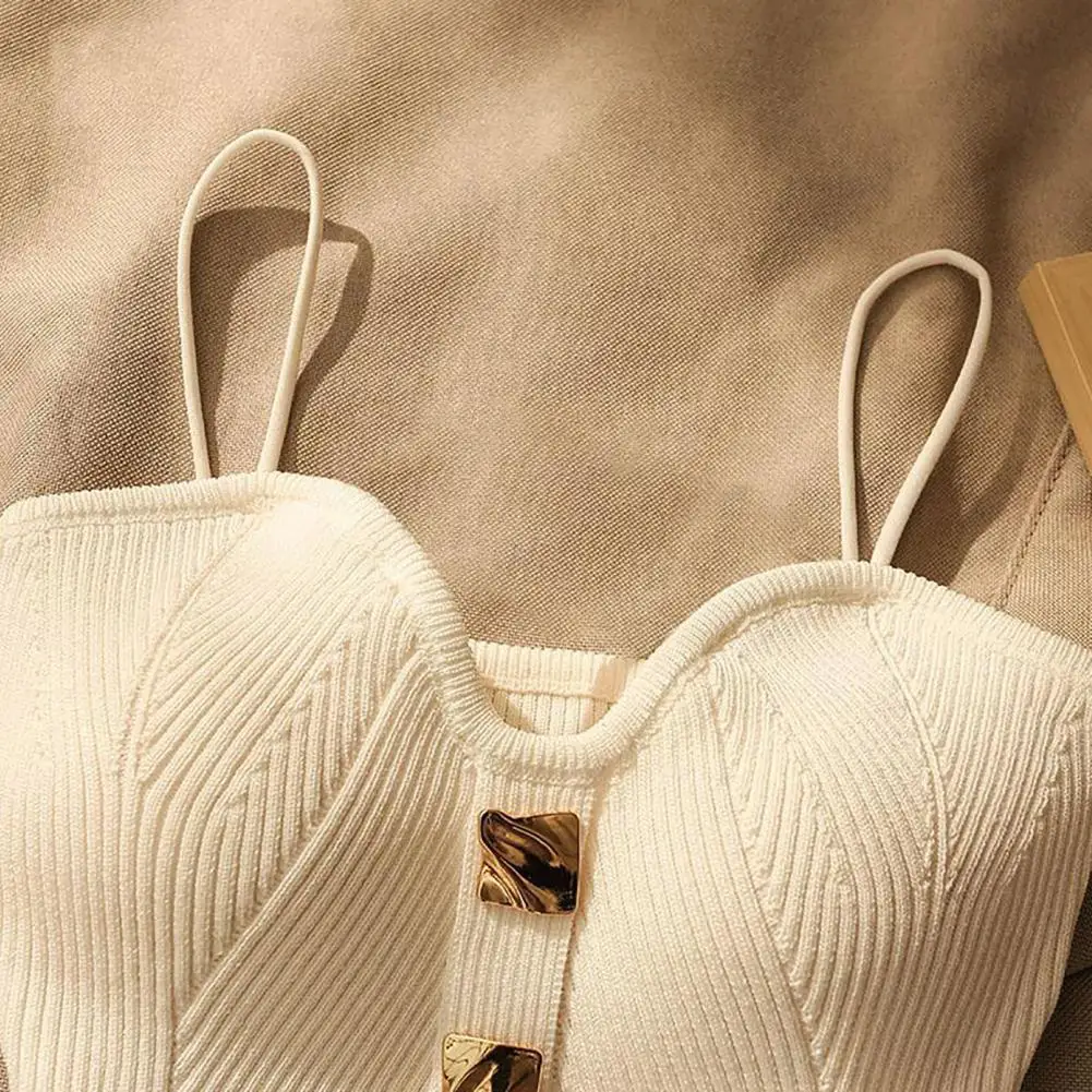 Women Vest Stylish Knitted Crop Top with Button Decor Backless Design Padded Spaghetti Straps for Women Solid Color V Neck
Women Vest Stylish Knitted Crop Top with Button Decor Backless Design Padded Spaghetti Straps for Women Solid Color V Neck