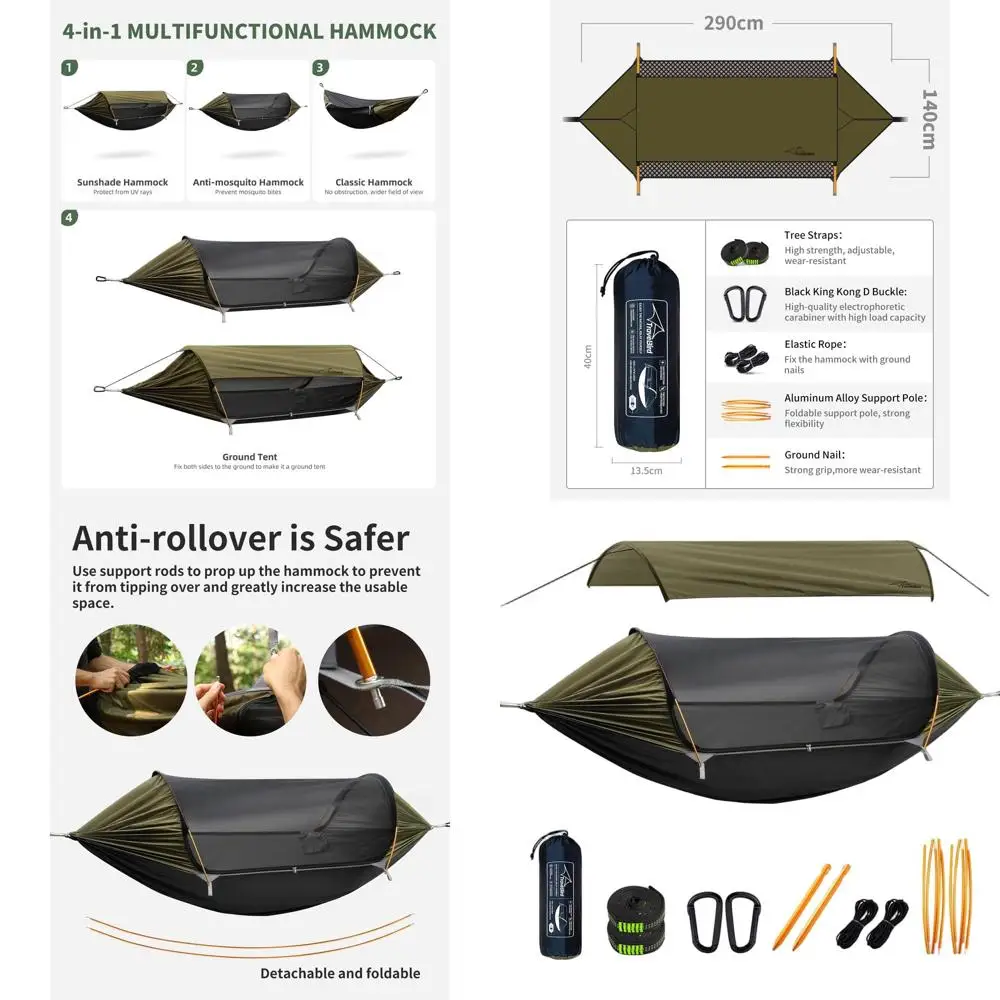 Легкая палатка-гамак 4-в-1 для кемпинга с москитной сеткой, съемным тентом от солнца и ремнями для крепления к деревьям для приключений на природе
Легкая палатка-гамак 4-в-1 для кемпинга с москитной сеткой, съемным тентом от солнца и ремнями для крепления к деревьям для приключений на природе