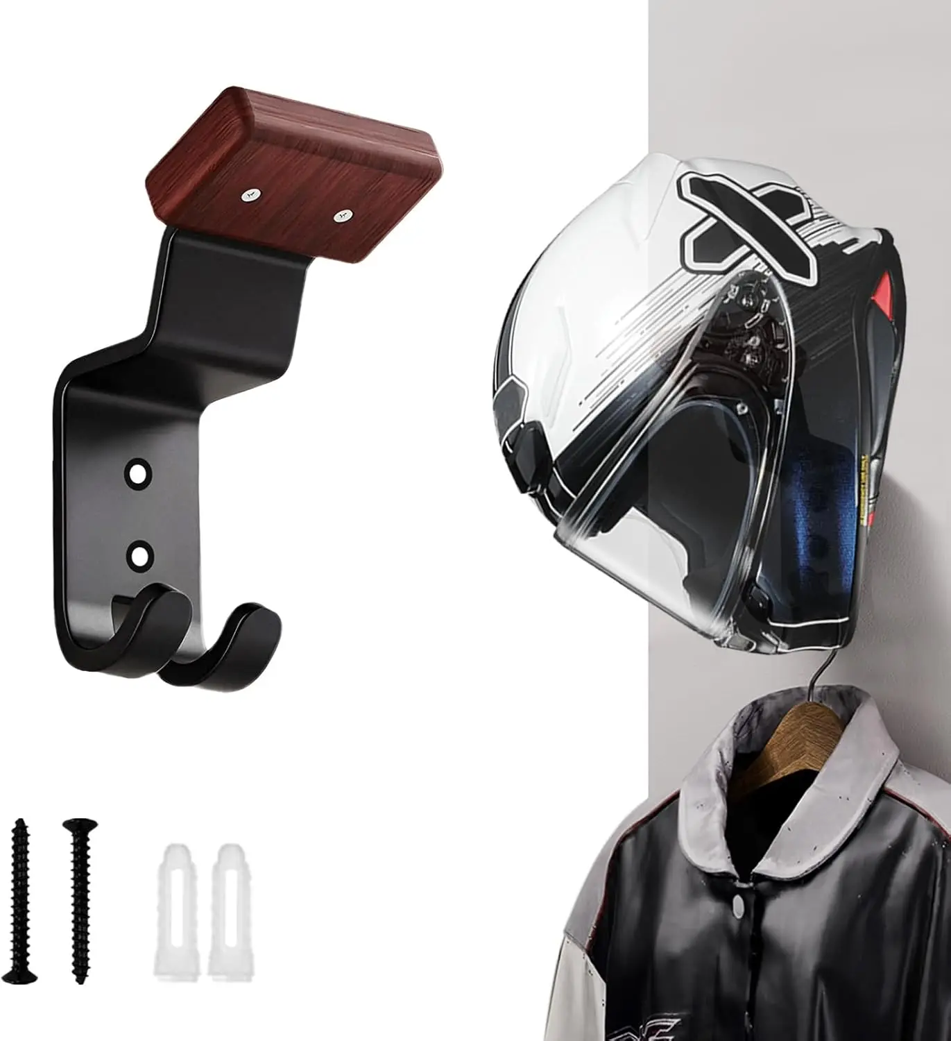 Motorcycle Helmet Holder Wall Mount, Heavy Duty Helmet Hanger Rack with Key Hooks for Bike, Football, Ski Gear & Jackets
Motorcycle Helmet Holder Wall Mount, Heavy Duty Helmet Hanger Rack with Key Hooks for Bike, Football, Ski Gear & Jackets