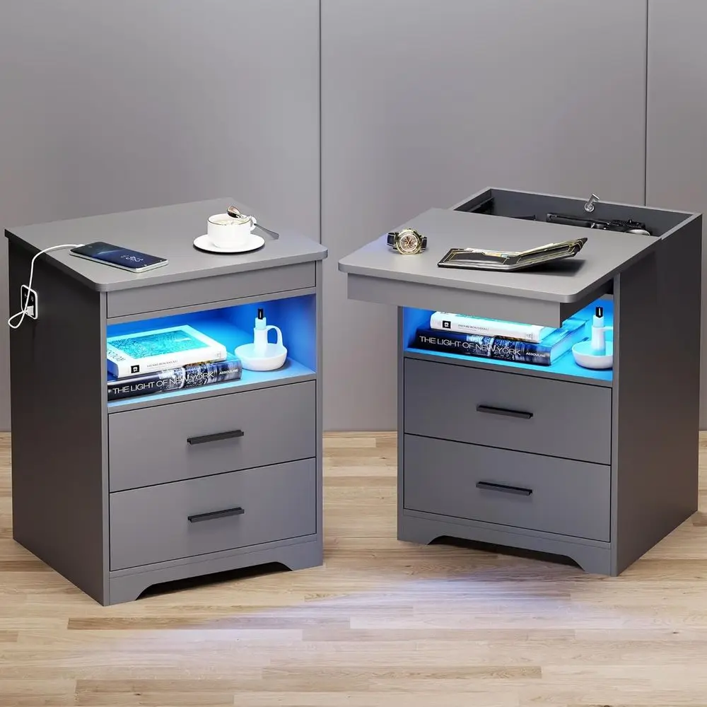 LED Nightstands Set o 2 with Gun Der, Bede Table with 3-Color LED Lights & Human Sensor, Smart Night Stands with Station, 2 Ders
LED Nightstands Set o 2 with Gun Der, Bede Table with 3-Color LED Lights & Human Sensor, Smart Night Stands with Station, 2 Ders