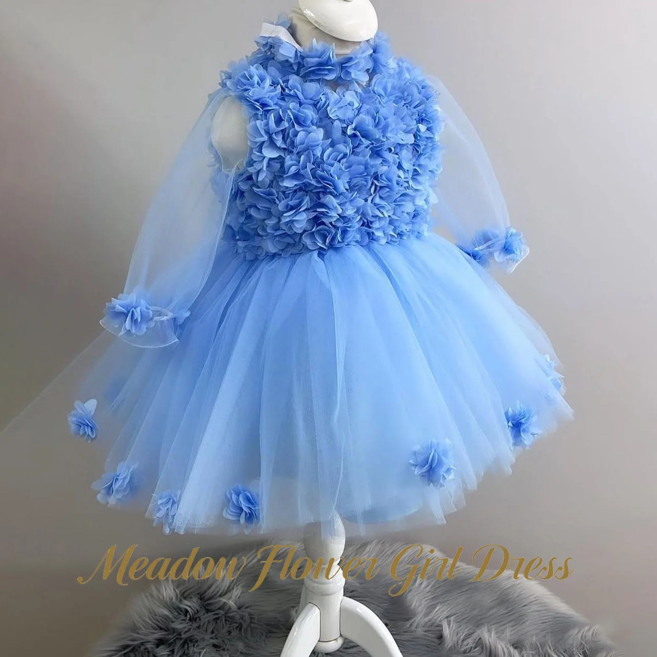 Meadow Sky Blue Flower Girl Dress Round Neck with 3D Floral Kids Birthday Party DressLong Sleeve with Bow Tutu Fluffy Prom Gown
Meadow Sky Blue Flower Girl Dress Round Neck with 3D Floral Kids Birthday Party DressLong Sleeve with Bow Tutu Fluffy Prom Gown