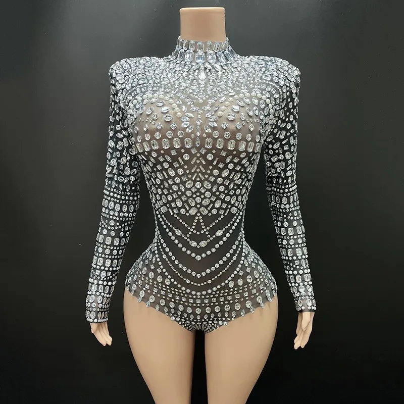 Women Rhinestone Mesh Bodysuit Long Sleeve Turtleneck Evening Club Party Nightwears High Elastic Showgirls Stage Costumes
Women Rhinestone Mesh Bodysuit Long Sleeve Turtleneck Evening Club Party Nightwears High Elastic Showgirls Stage Costumes