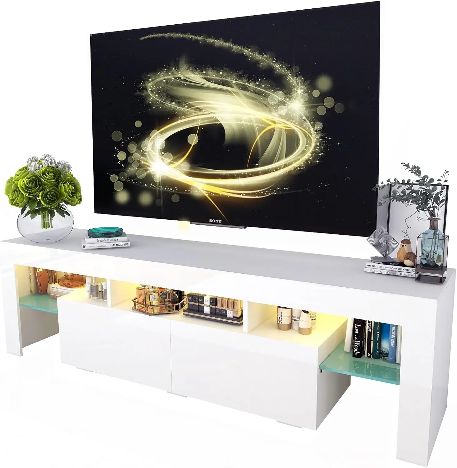 Белая подставка для телевизора, деревянная подставка для телевизора 60, 65, 70, 75 дюймов, глянцевый развлекательный центр с большими ящиками и стеклянной полкой для демонстрации.
Белая подставка для телевизора, деревянная подставка для телевизора 60, 65, 70, 75 дюймов, глянцевый развлекательный центр с большими ящиками и стеклянной полкой для демонстрации.