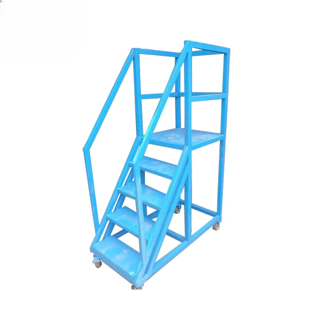 z Customized Factory Easy Move Multi-purpose Warehouse Metal racking Ladder With Wheels