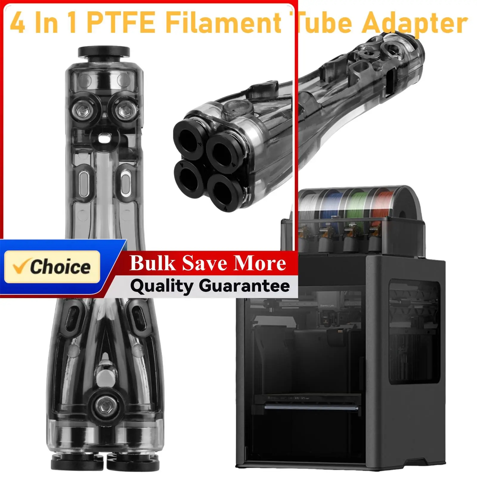 4 in 1 PTFE Filament Tube Adapter For Bambu Lab H2 P1 X1 A1 3D Printer Filament Clean Pad Multi-Material Compatible No-Clogging
4 in 1 PTFE Filament Tube Adapter For Bambu Lab H2 P1 X1 A1 3D Printer Filament Clean Pad Multi-Material Compatible No-Clogging